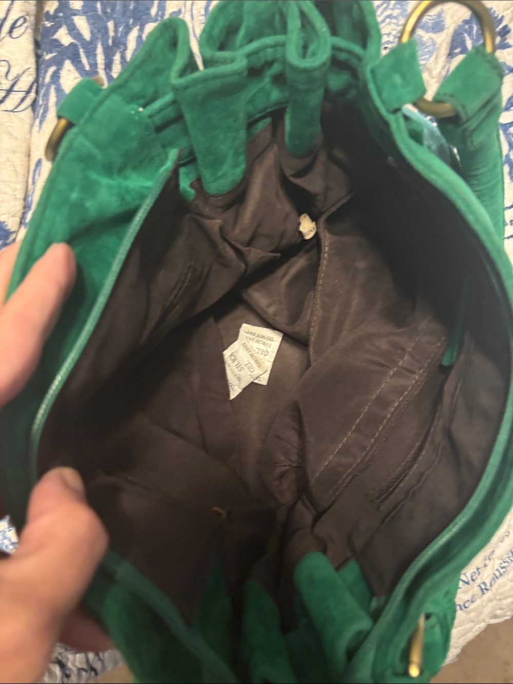 Green & Teal Striped Suede Tote Bag - Picture 5 of 11